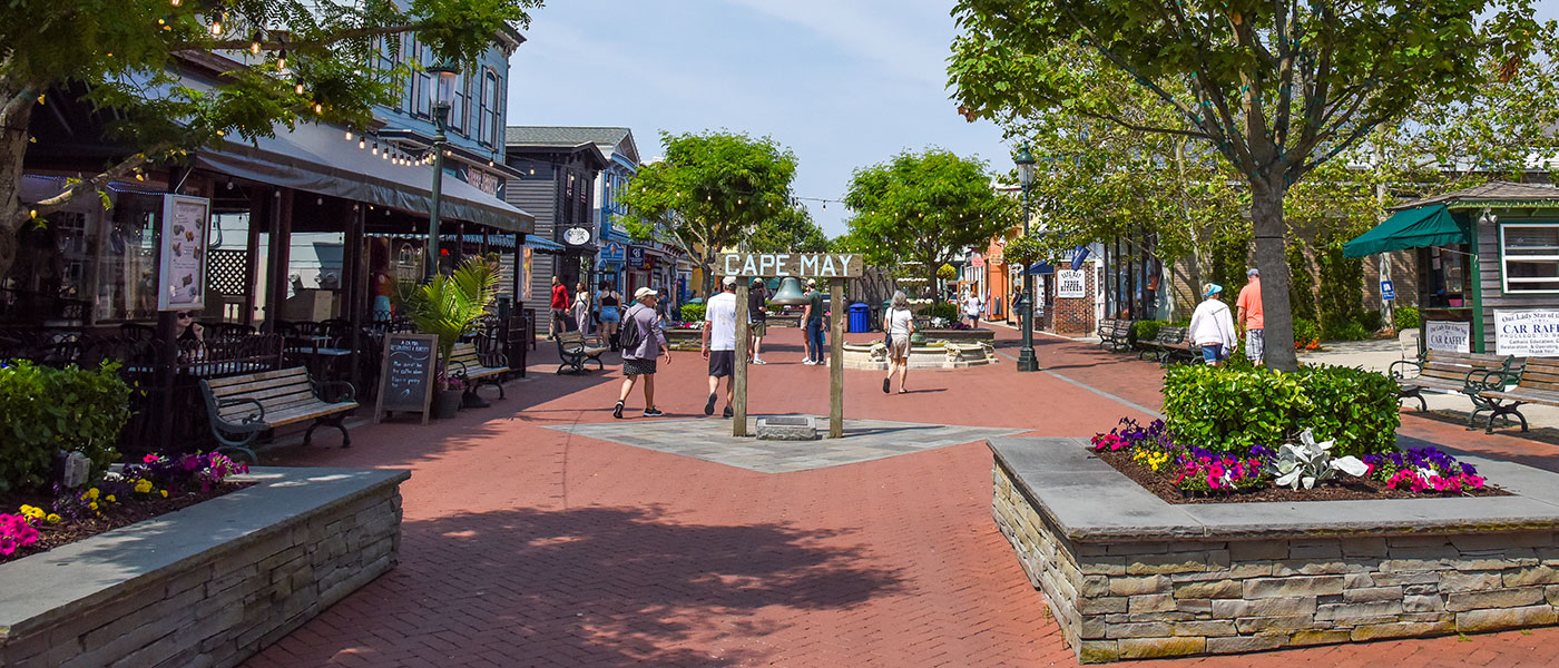 People strolling the Washington Street Mall on a sunny day