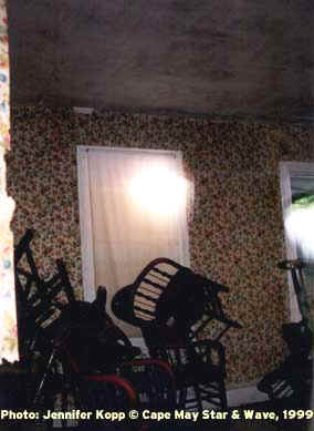 Two "ectoplasmic impressions" are left on the frame of film shot by Jennifer Brownstone Kopp at the instant Gail Ferace exclaimed "You got her good! " There was nothing in the room at the Henry Sawyer house to reflect the camera's flash. The windows were boarded up leaving the room so dark the photographer shot the picture without looking through the lens. Ferace claims these images are the spirits of Henry Sawyer's second wife Mary Emma and her son Henry Washington Sawyer, 2nd.