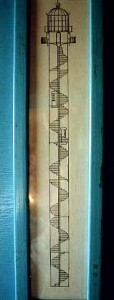 LighthouseSpine One of several drawings found at landings in the lighthouse, this one shows the spiral stairs from the base to the lantern.