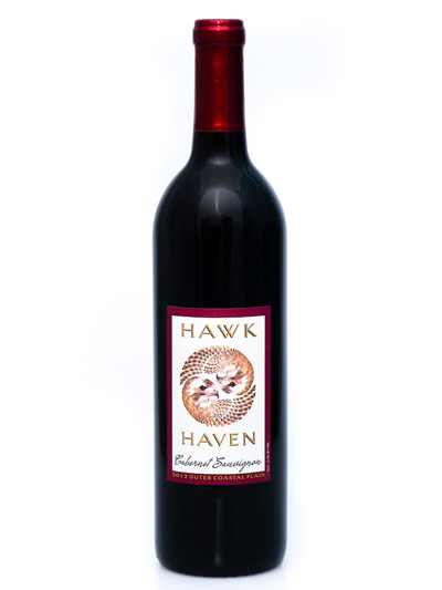 Bottle of red wine from Hawk Haven winery