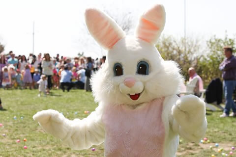 The EAster Bunny waving to everyone.
