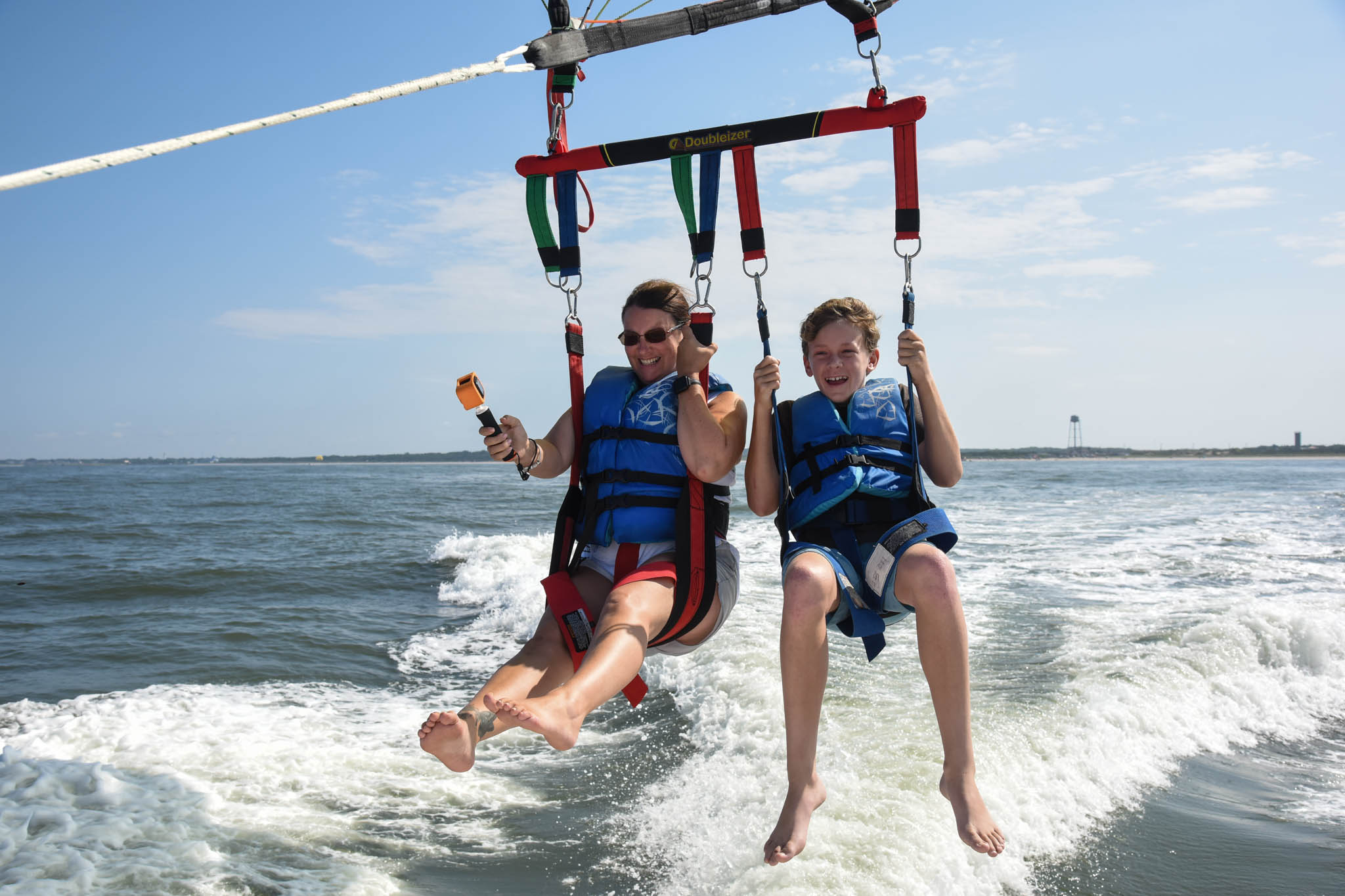 Michelle and Liam just launched off the deck of the East Coast Watersports parasail boat.