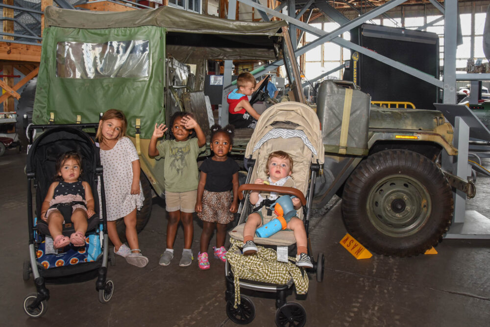 Kids having fun with the jeep at the Naval Air Station Wildwood (NASW) Aviation Museum