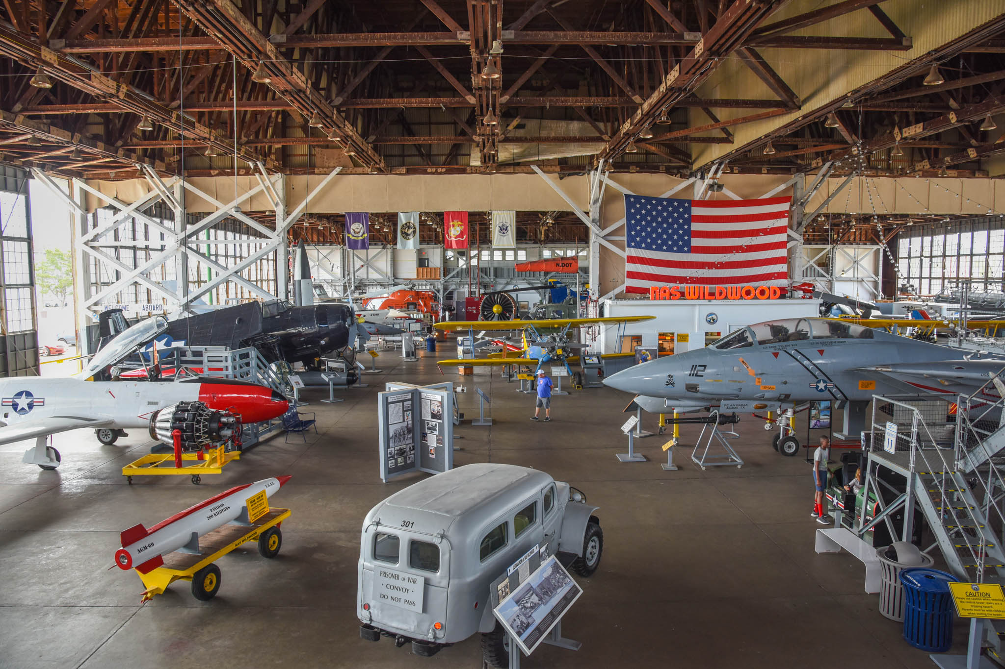 Looking down at all the plains and displays at the Naval Air Station Wildwood (NASW) Aviation Museum