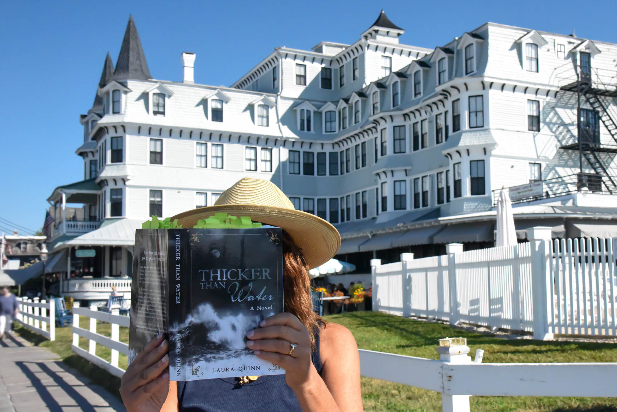 "Thicker Than Water" book in front of Inn of Cape May