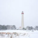 Cape May Lighthouse in snow.