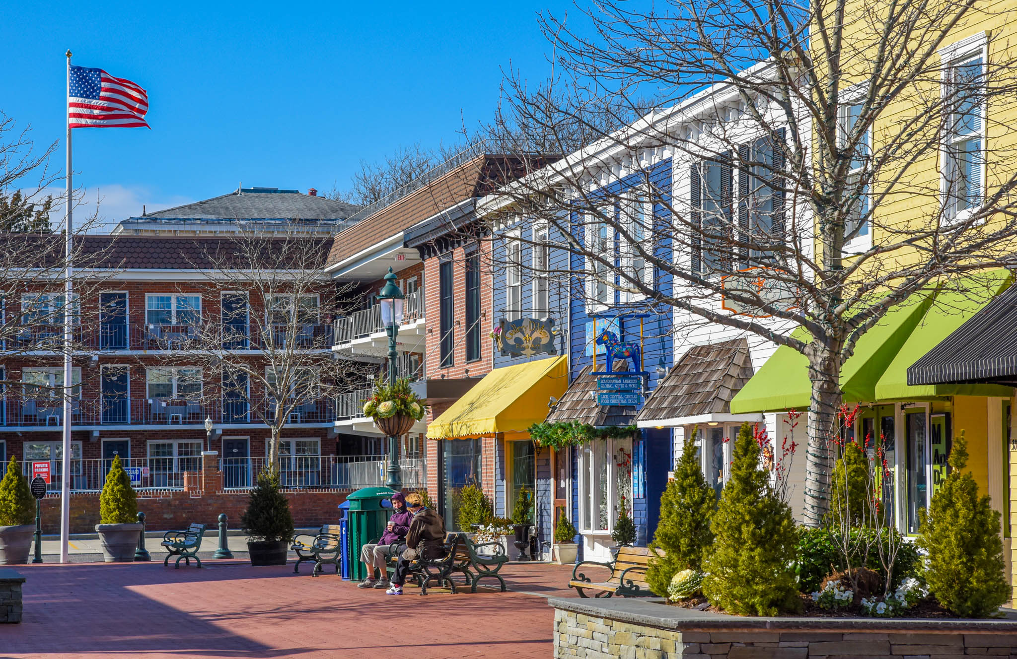 Washington Street Mall with people drinking coffee