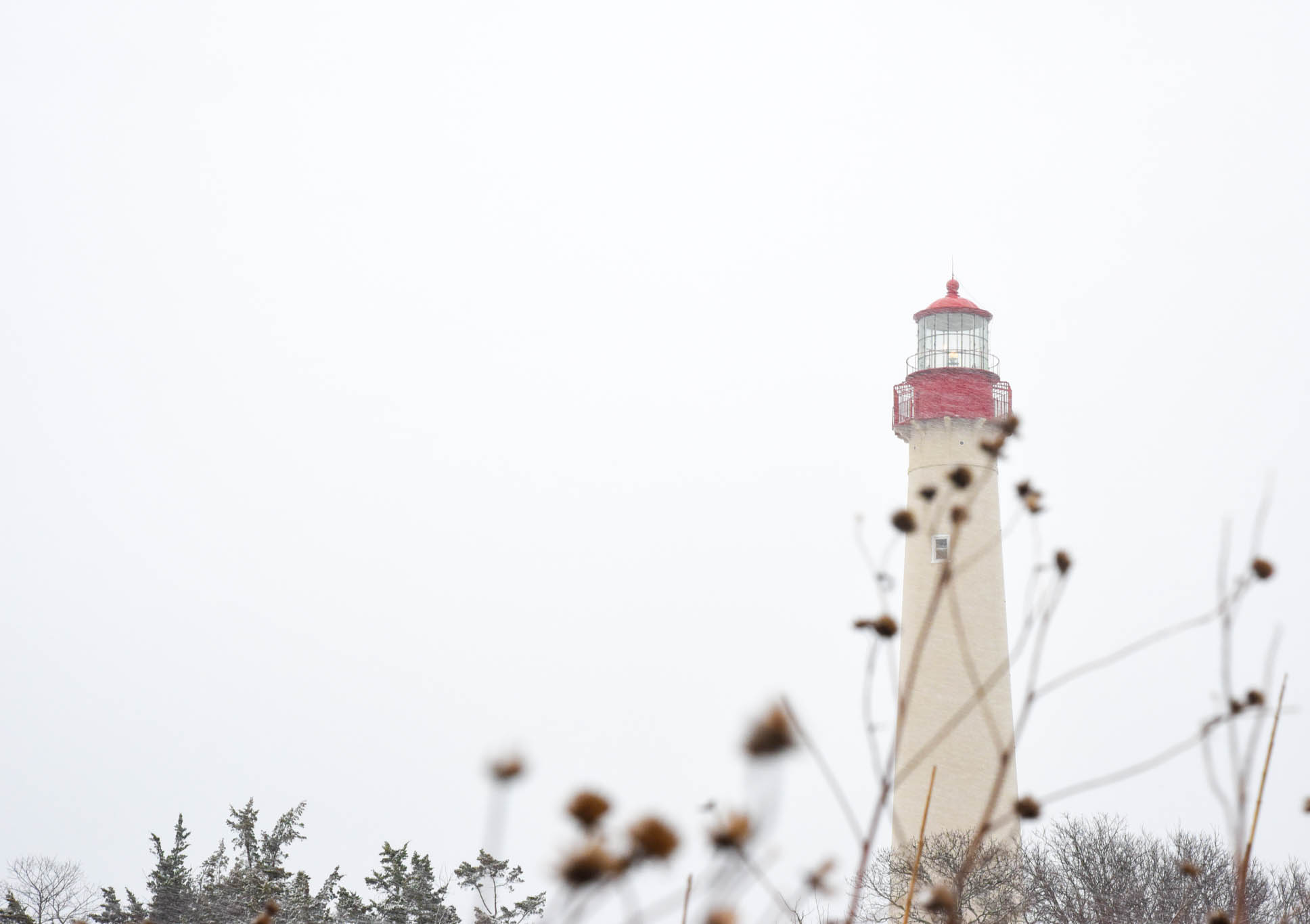 The Cape May Lighthouse on a snowy day.