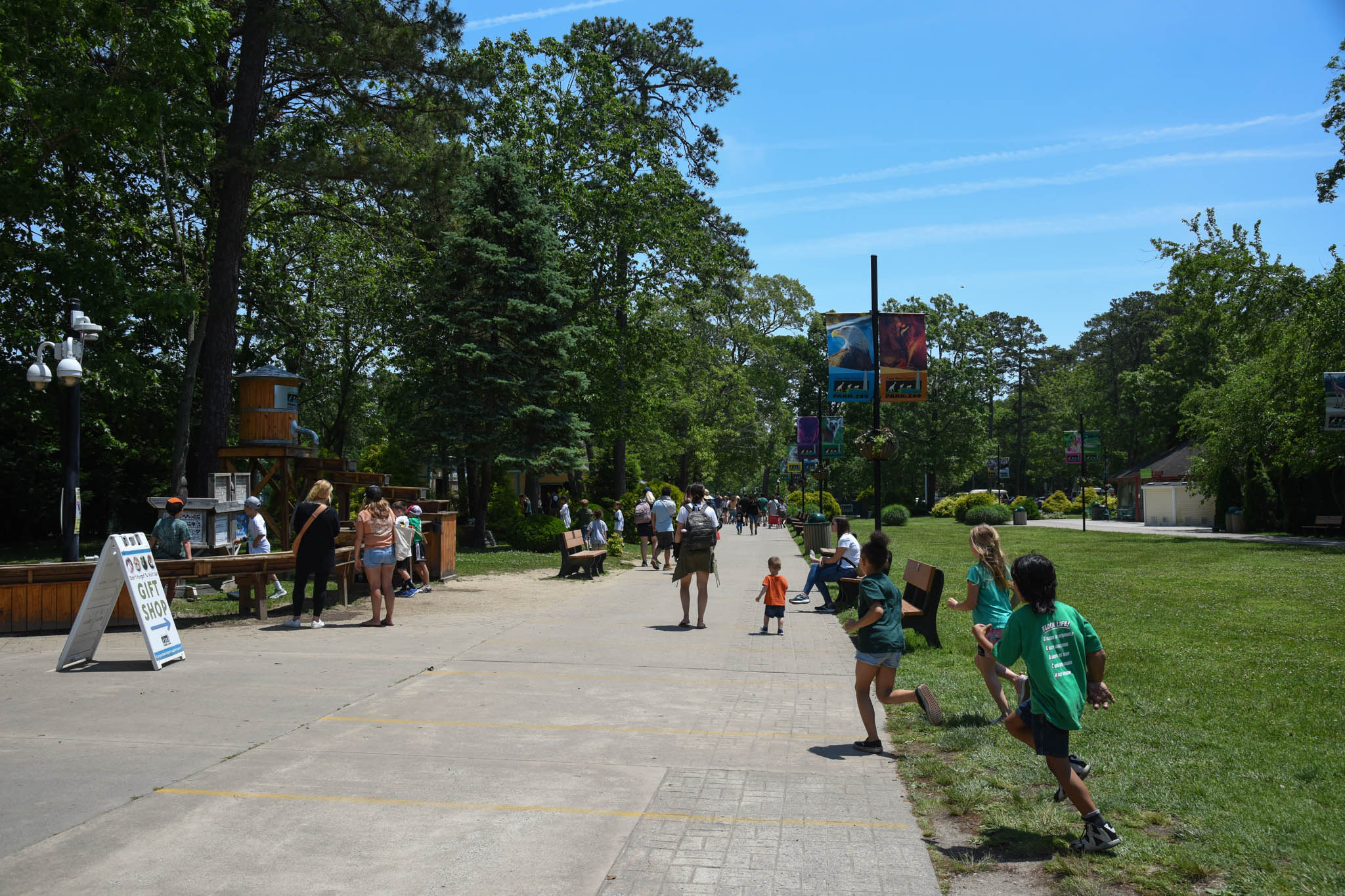 Kids running to the Wildlife Carousel at the Cape May County Park and Zoo.