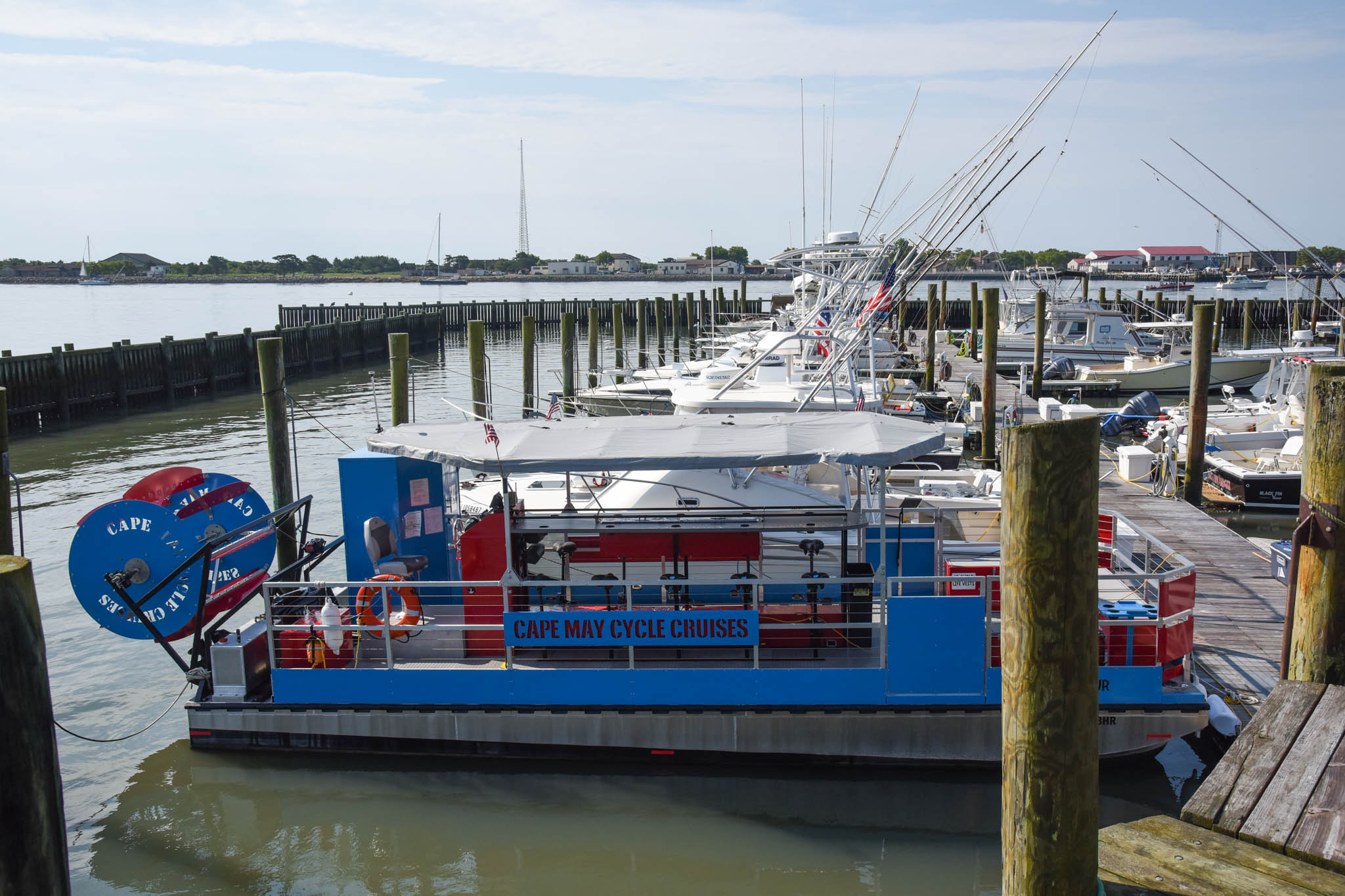 The Cape May Cycle Cruises is the first slip at the last dock next to the Harbor View. 