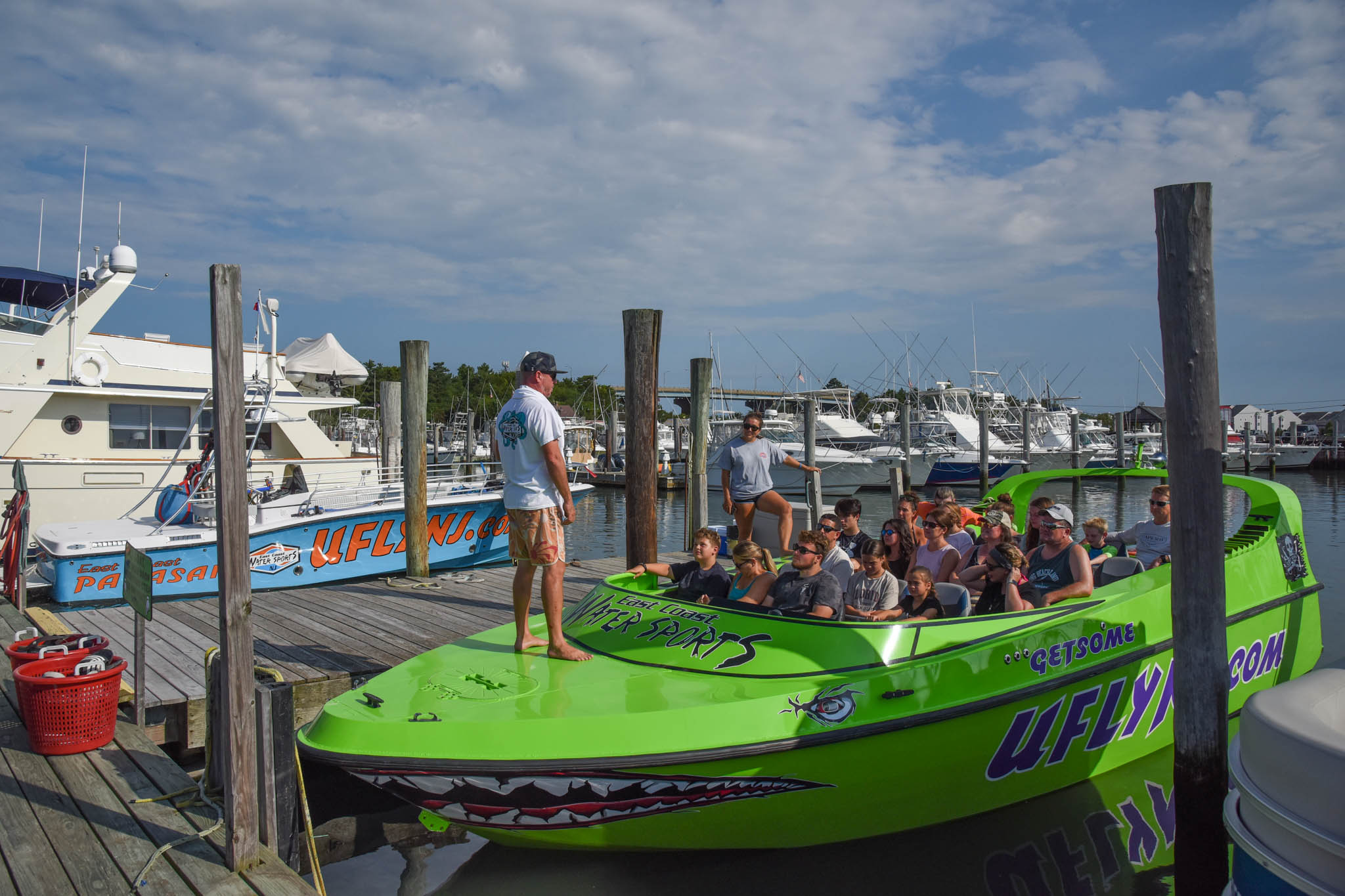 The Captain is explains the rules before our East Coast Watersports Jet boat ride. 