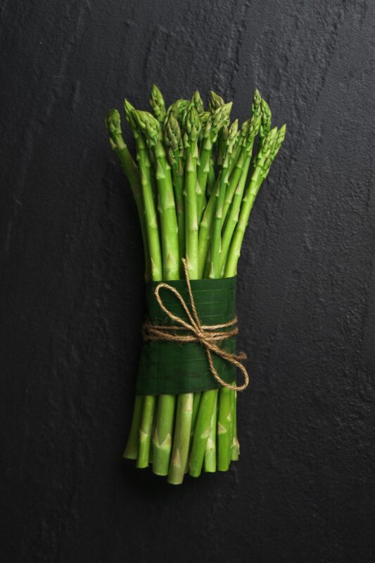 A bunch of asparagus tied with twine