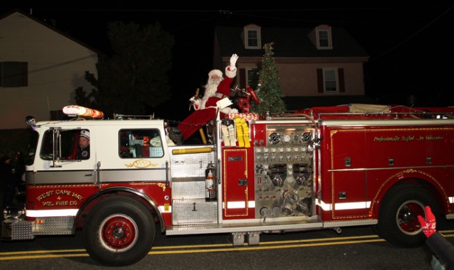 Santa arrives at the West Cape May Parade