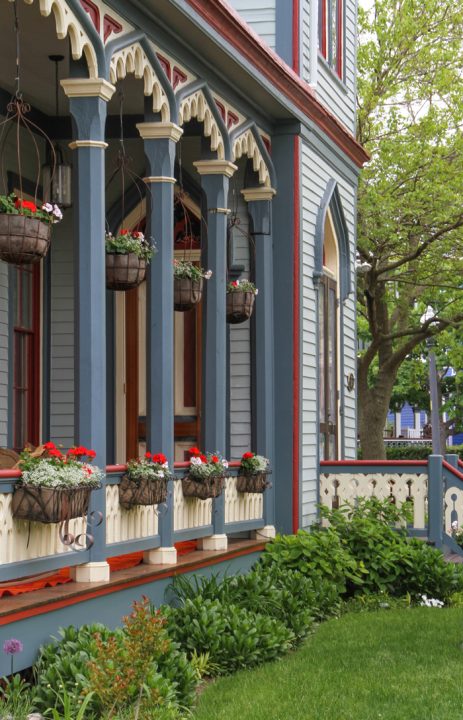 Flowers along porches