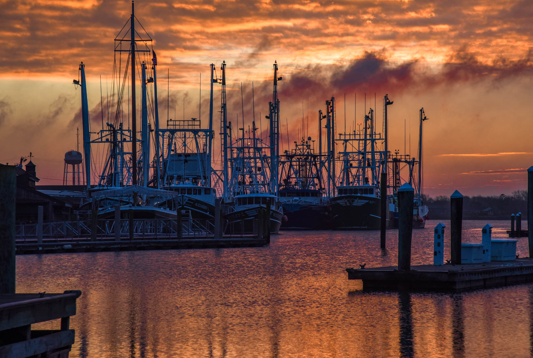 morning view of the docks on Cape May Harbor