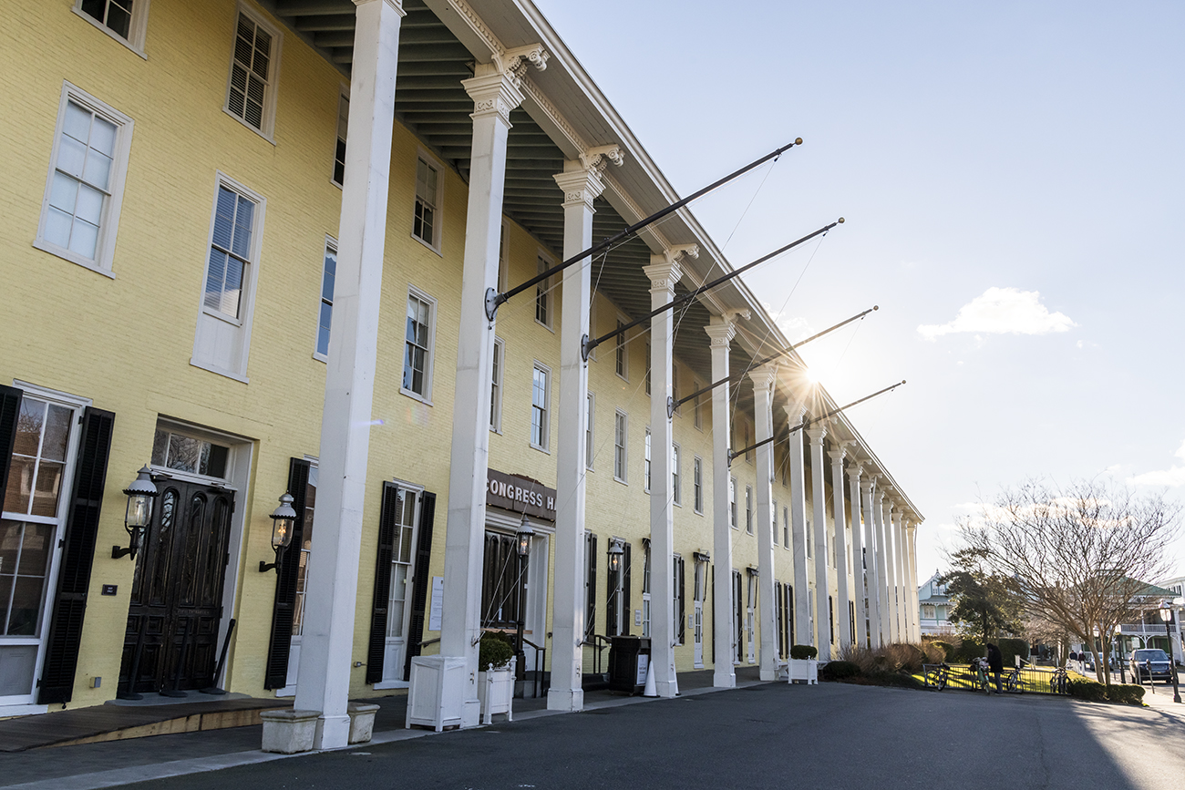 Sun shining behind Congress Hall