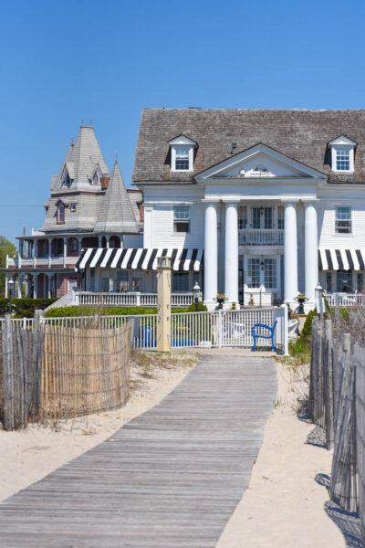 Beach Path looking at Peter Shields Inn and Angel of the Sea