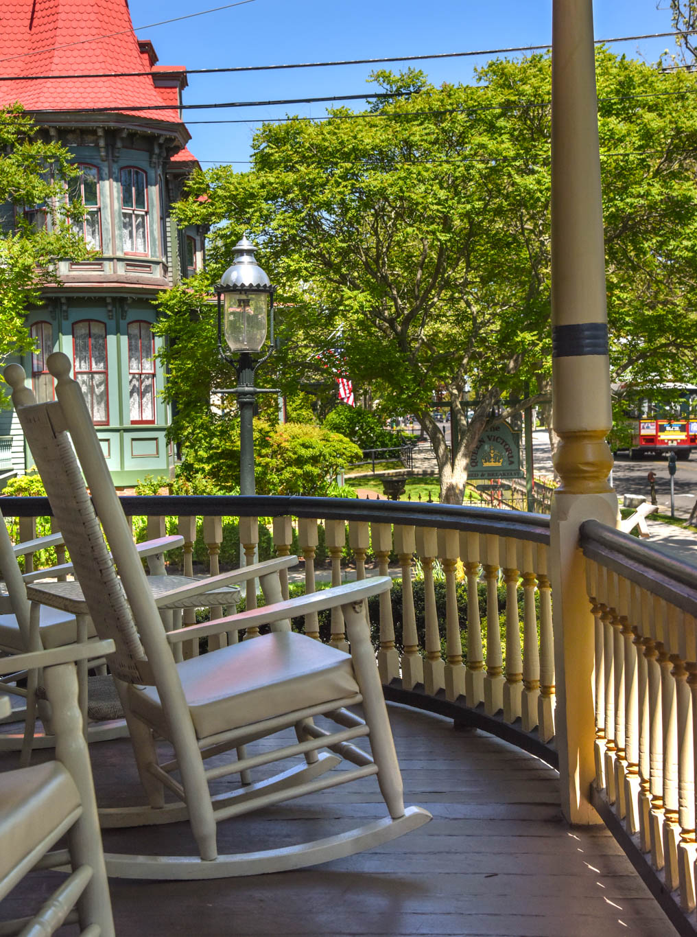 On the Columbia House porch looking at Queen Victoria. 