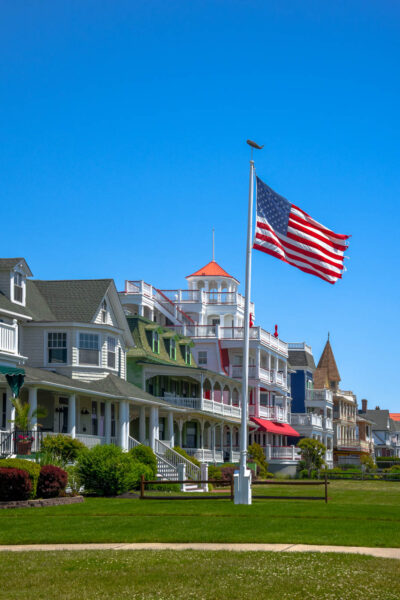 looking along the homes of Beach Ave watching the wind whip the flag