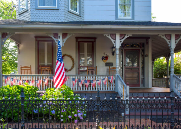 Patrioticn porch on Hughes Street