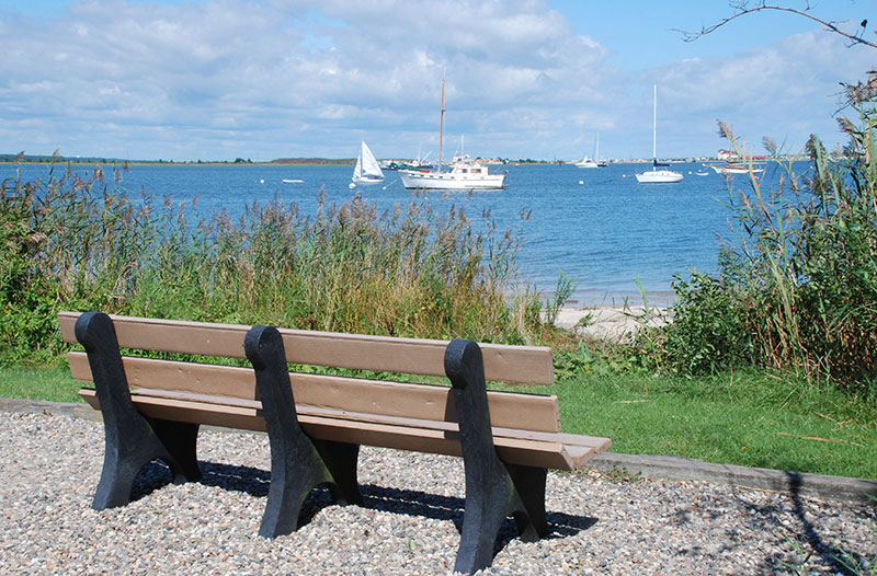 Picnic bench overlooking the harbor