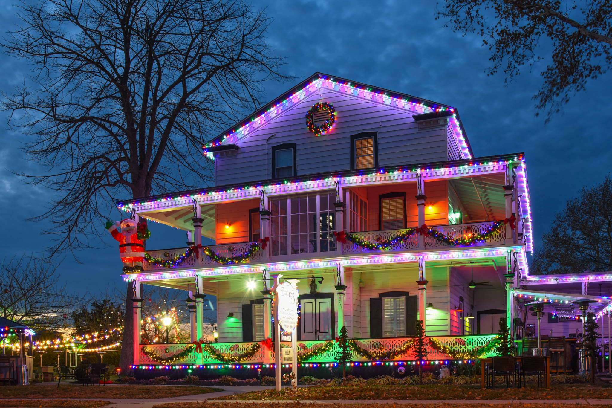 Elaine's all decked out in lights