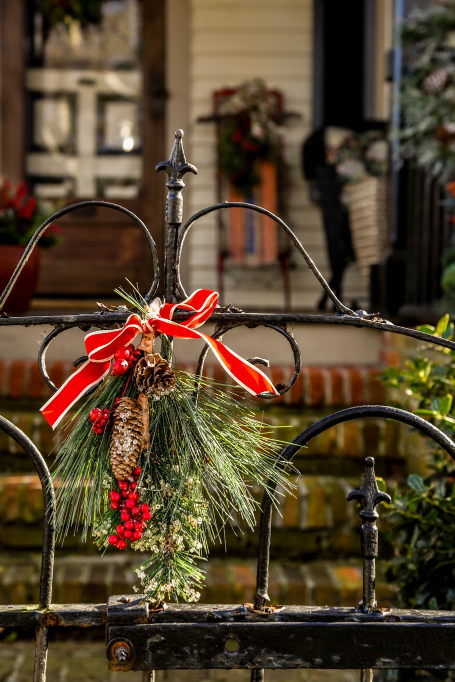 Iron gate with holiday decor on New Years Eve!