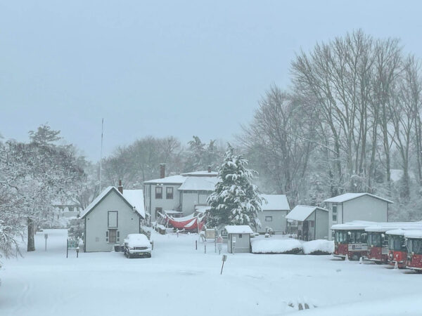 Snowy View of the back of Emlen Physick Estate