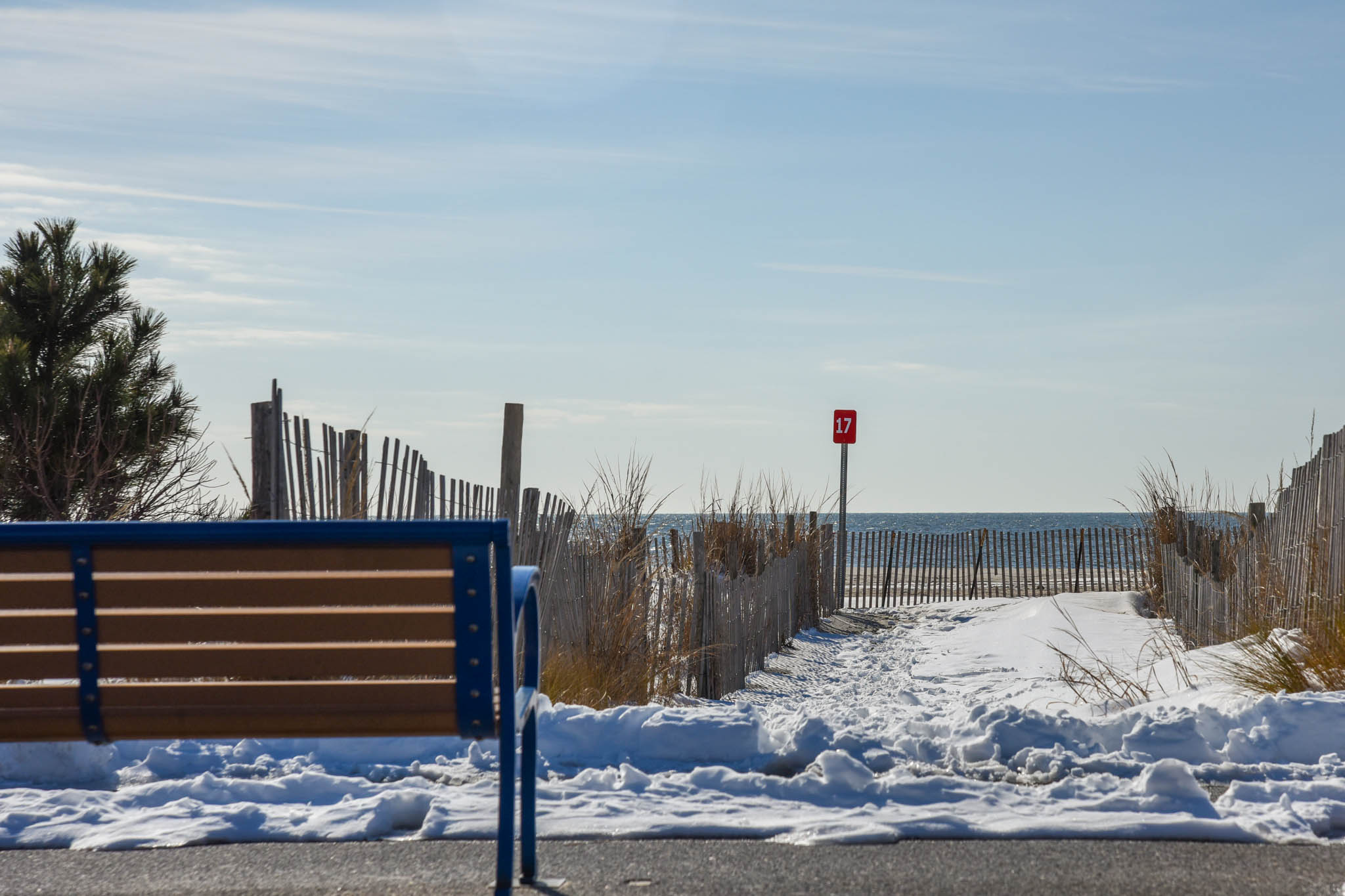 Looking from the road to the beach path