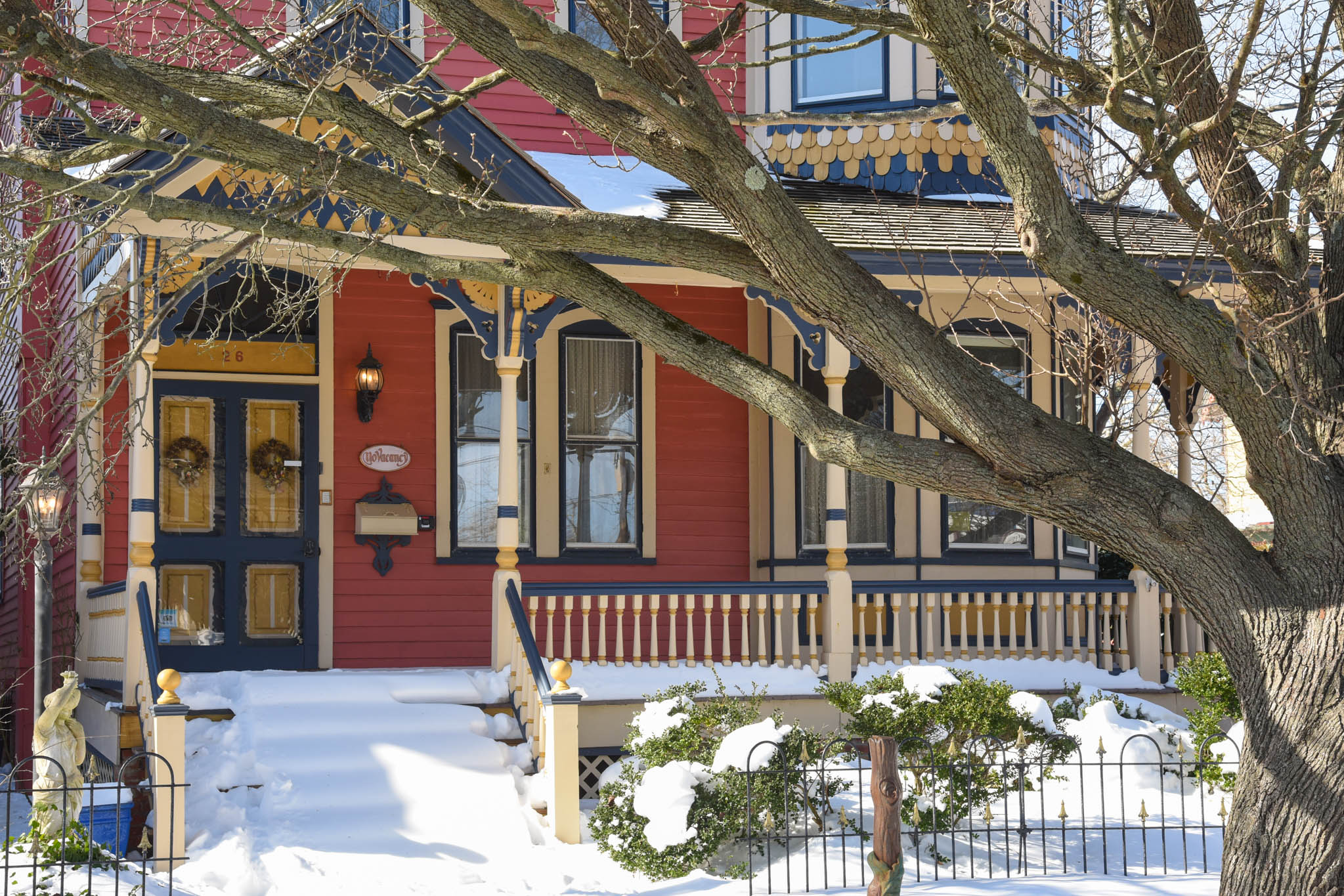 The Columbia House with a Snowy Porch