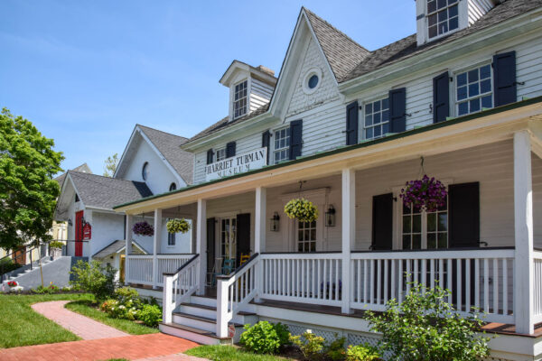 The front porch of the Harriet Tubman Museum