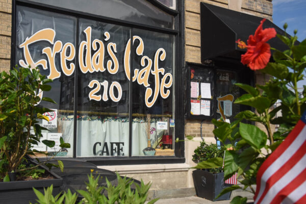 front window of Freda's Cafe