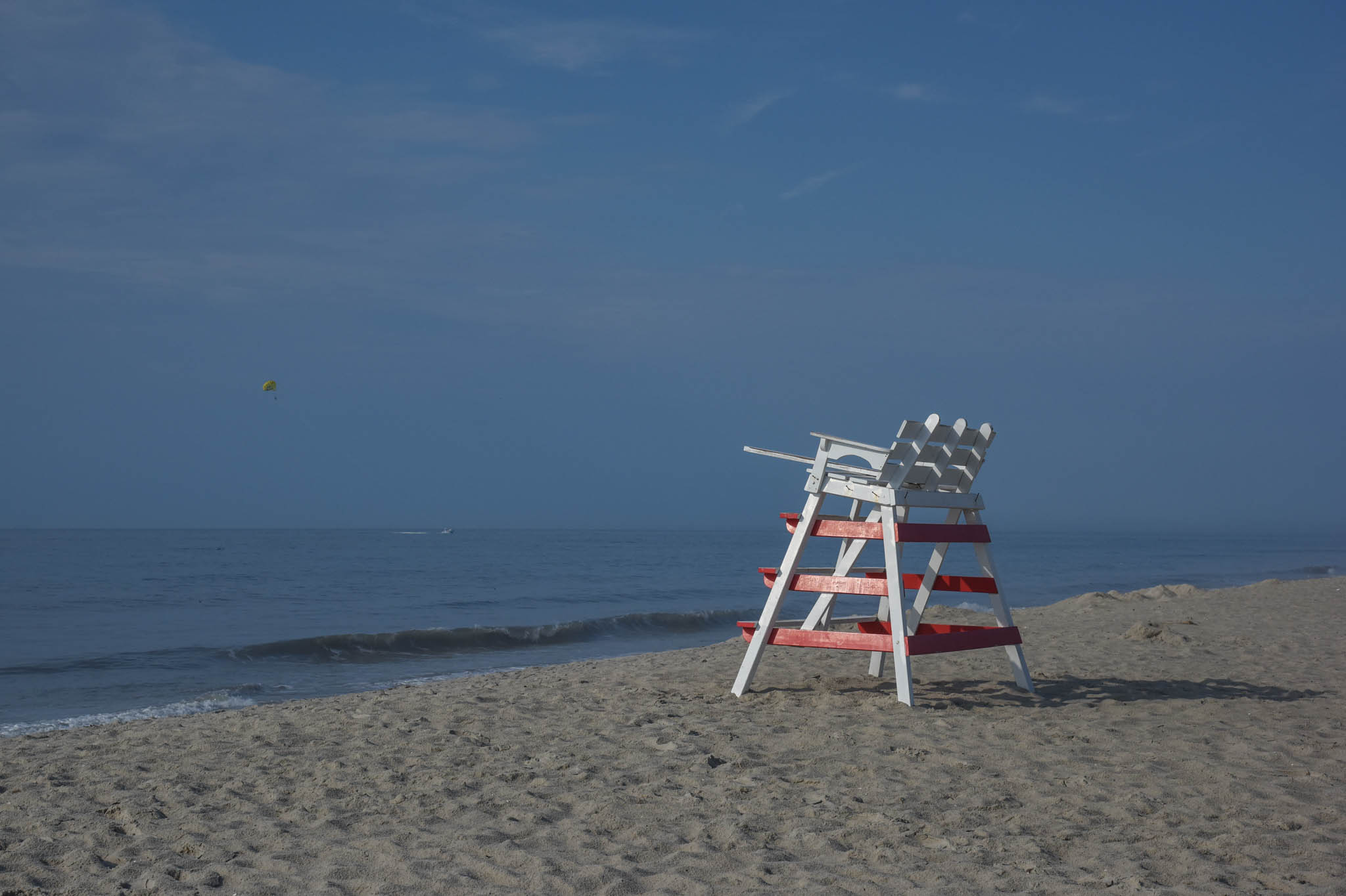 Lifeguard chair on the beach early morning.