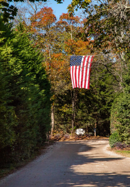 Heading to Beach Plum Fram with the American Flag up above.