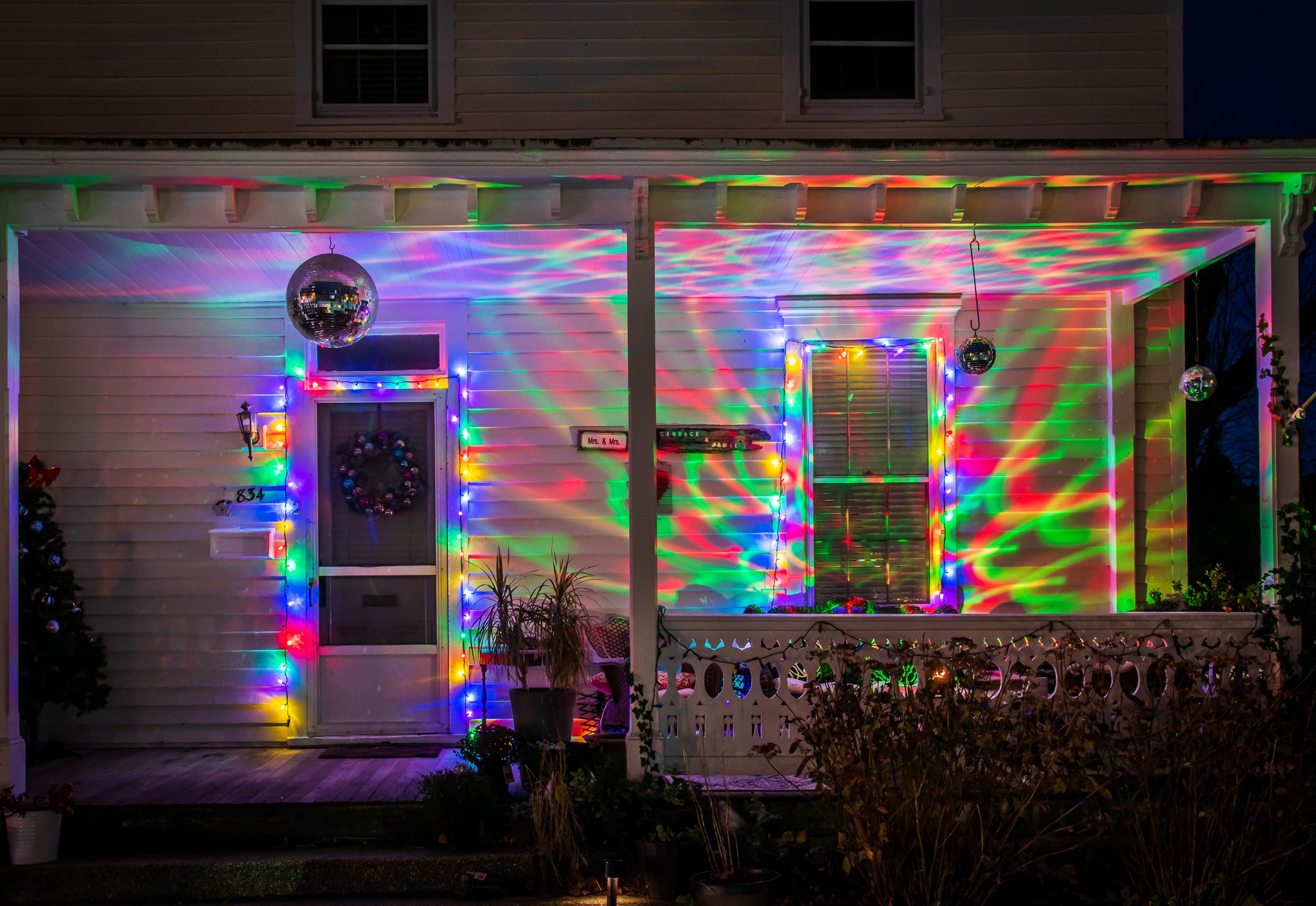 Light show on a Washington Street house.