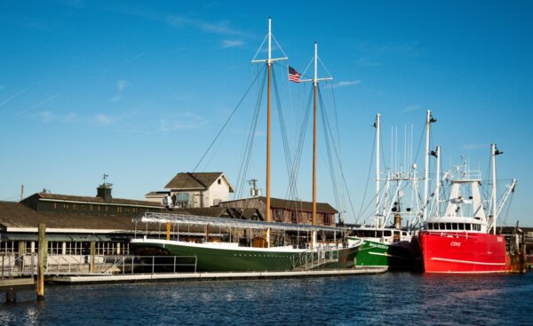 The Schooner American and fishing boats along The Lobster House.