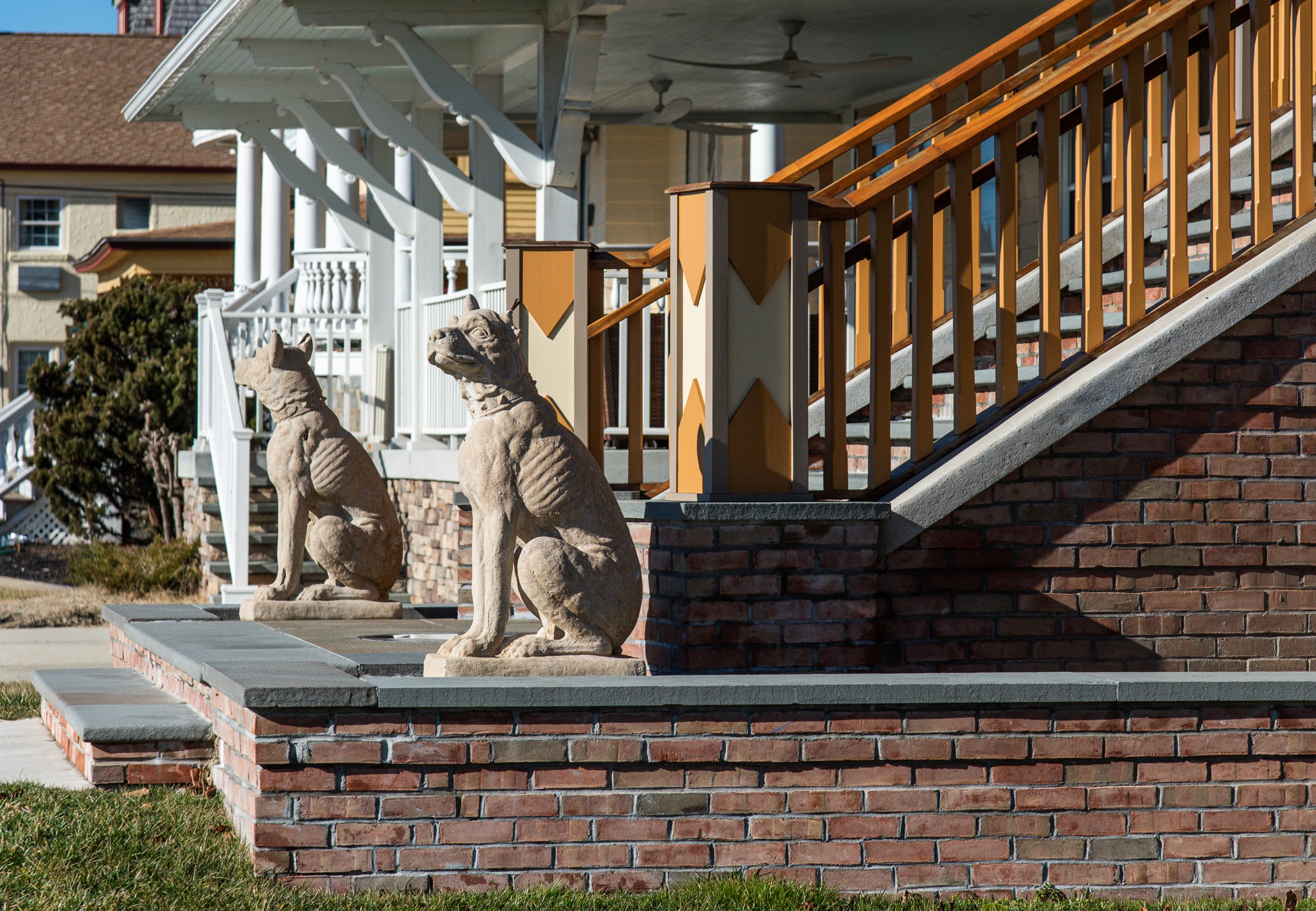The two dog statues are Standing Guard along Beach Ave.
