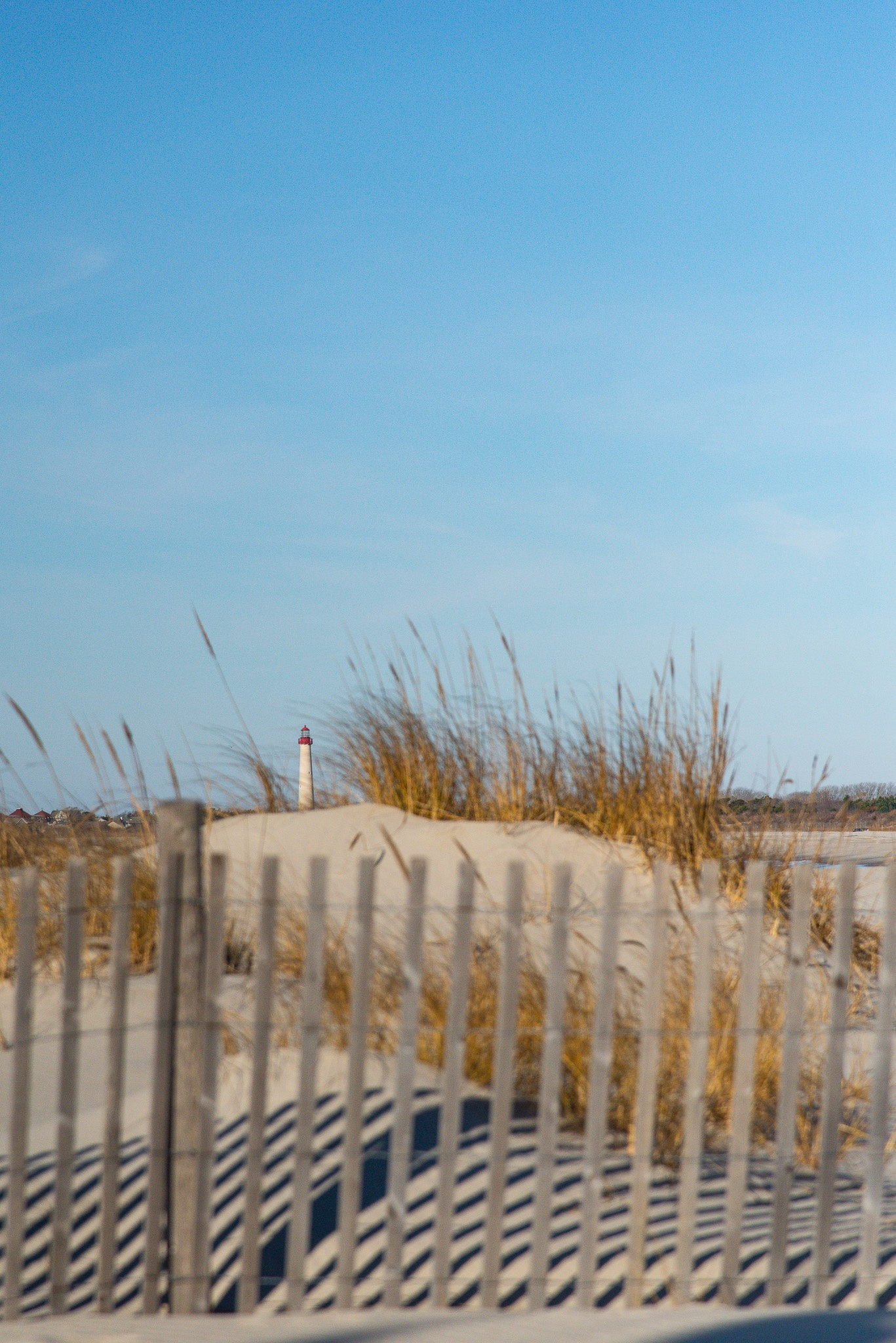 It's a nice morning at the Cove looking over the dunes at the Cape May Lighthouse