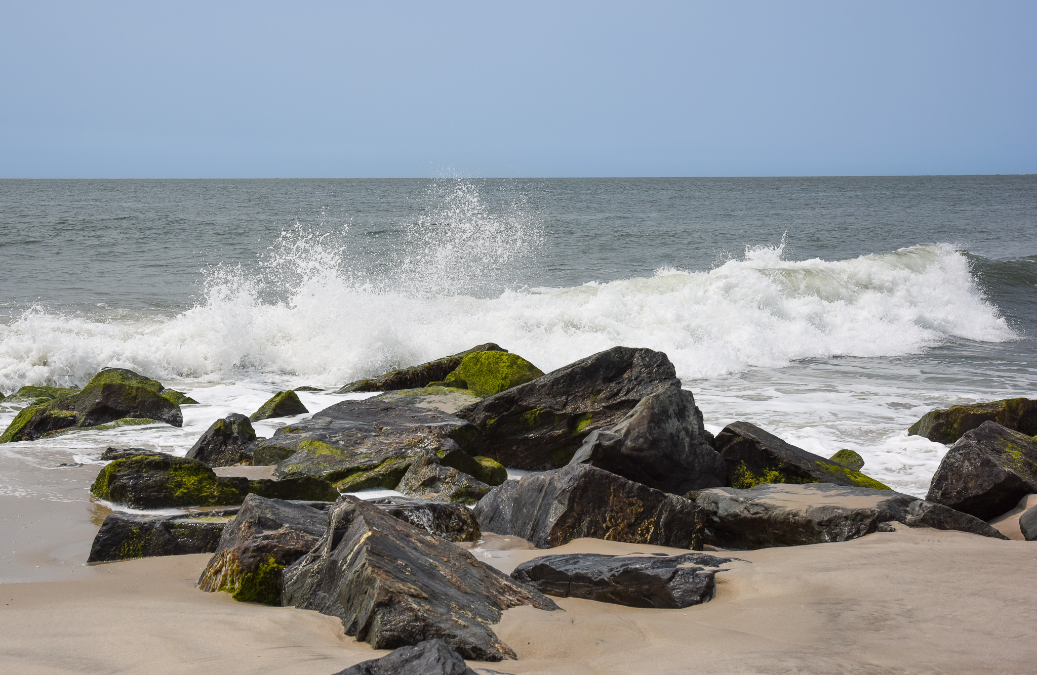 Waves crashing on the Jetty on the Cape May Beach