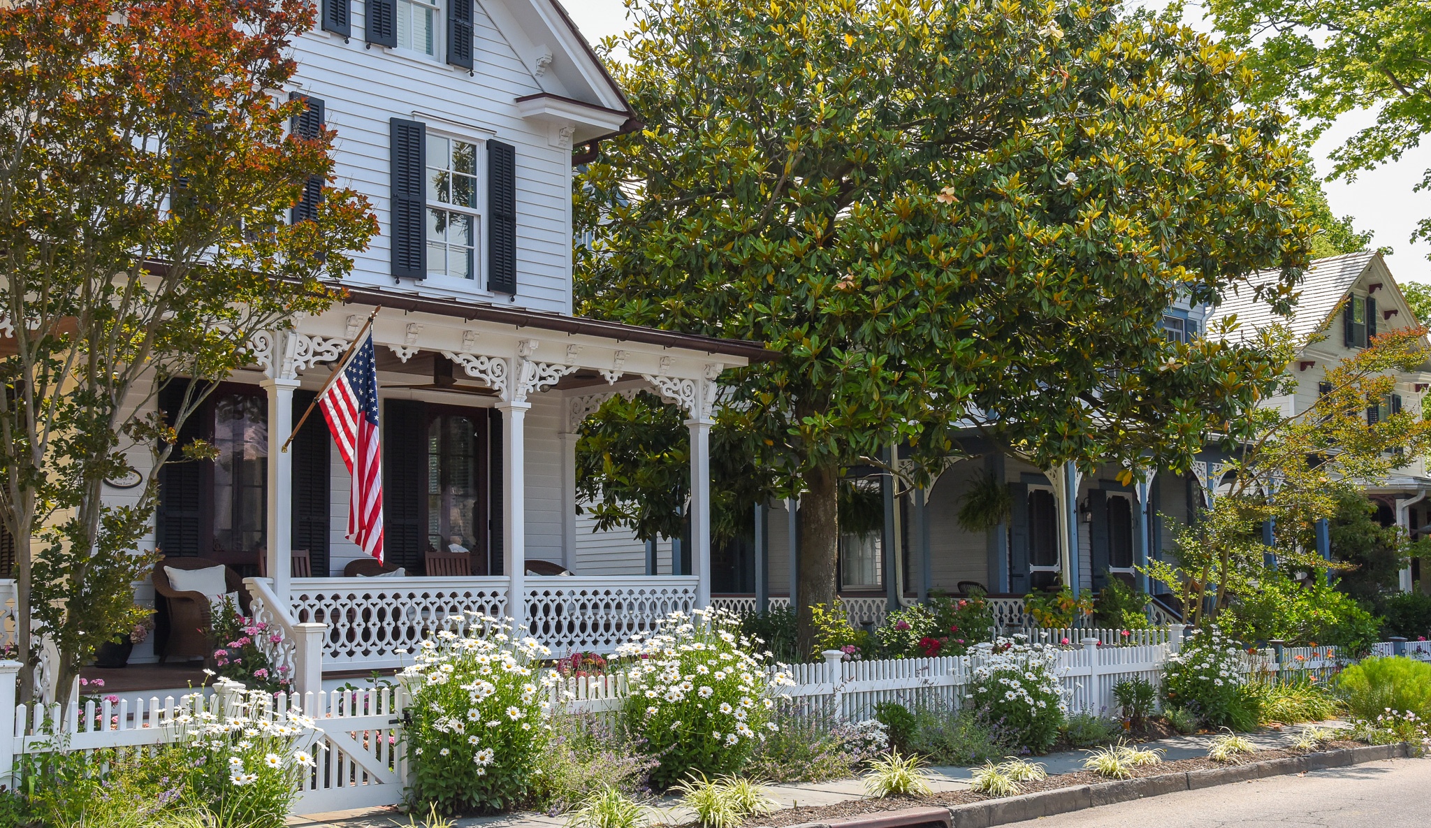 Franklin Street homes with flowers blooming