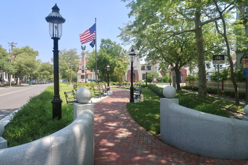 Walkway and benches at the park on the corner of Columbia and Gurney Street