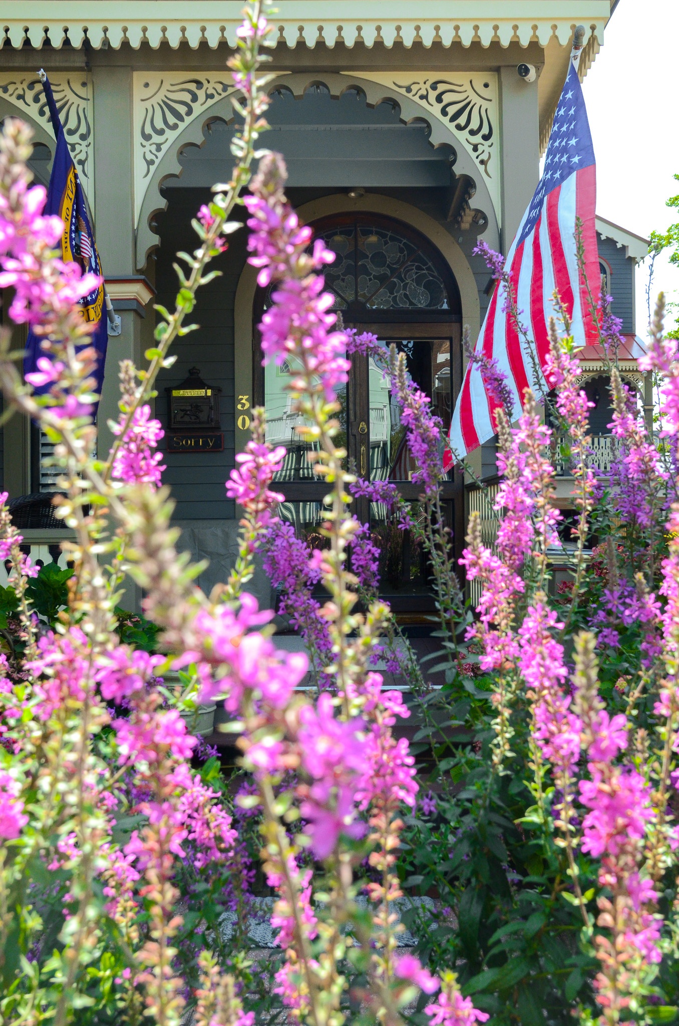 Sunny Day at the John Wesley Inn & Carriage House with Flowers in Bloom 