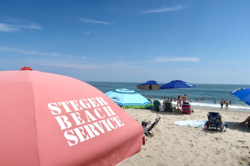 Steger Beach Service umbrella on the beach in summer