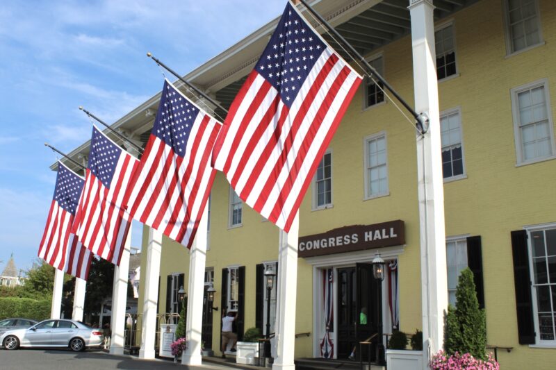 Large American flags at Congress Hall