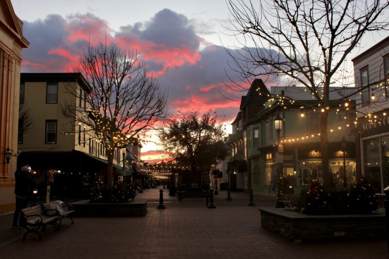 Washington Street Mall at sunset in the winter