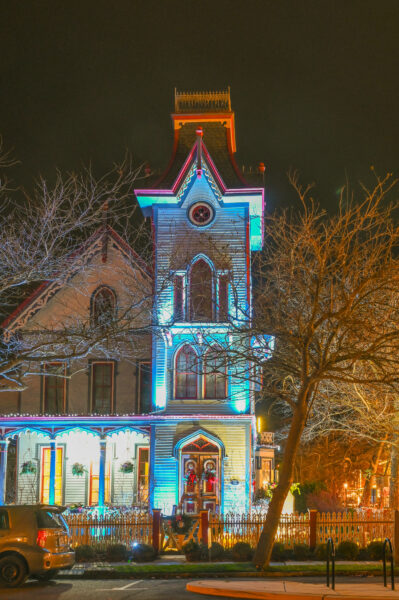 Bright Lights on the Abbey, late in the evening