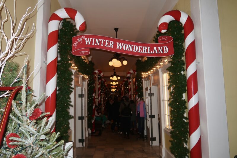 Winter Wonderland candy cane hallway in Congress Hall