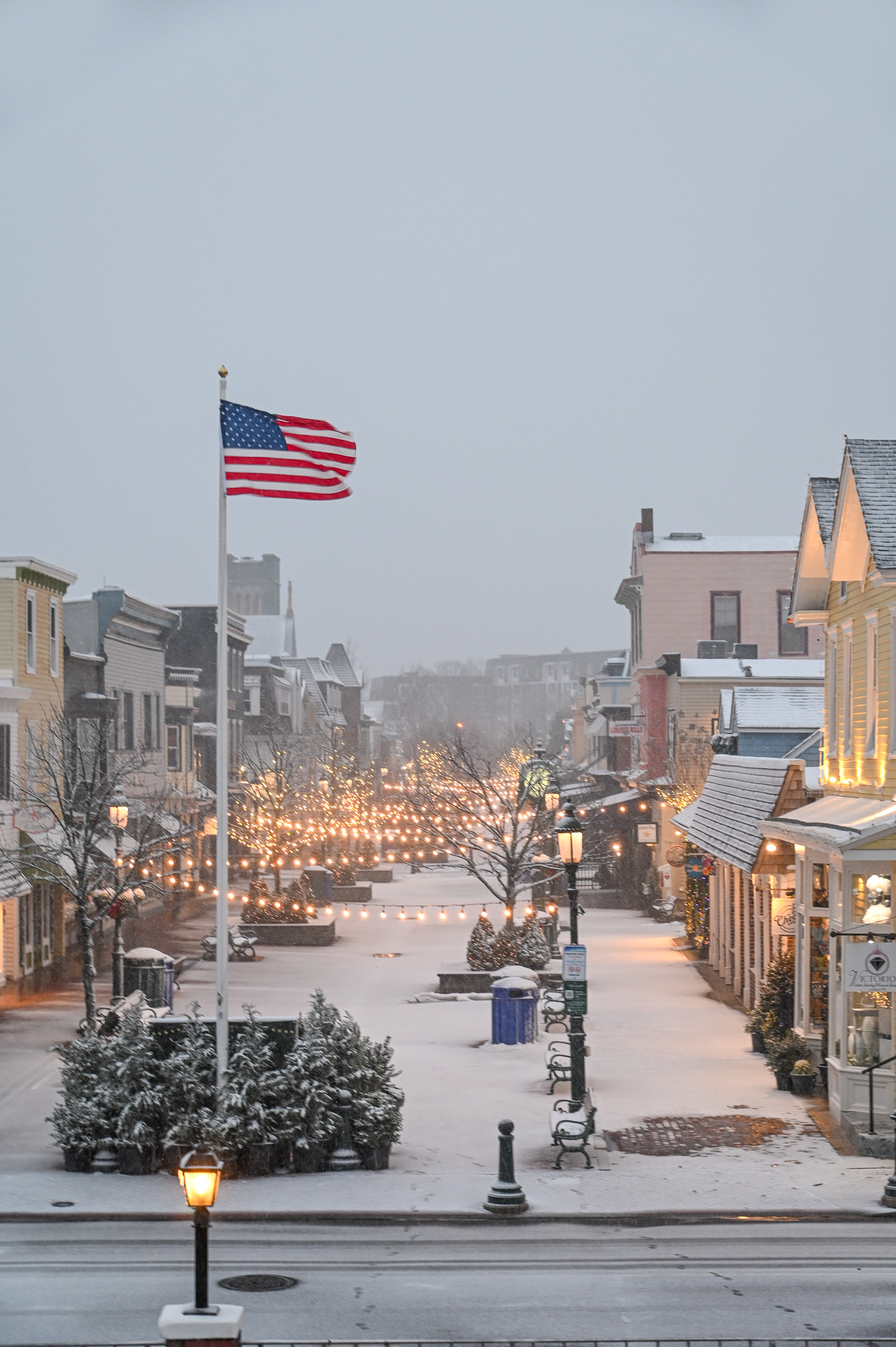 Evening Snow Fall on to The Washington Street Mall