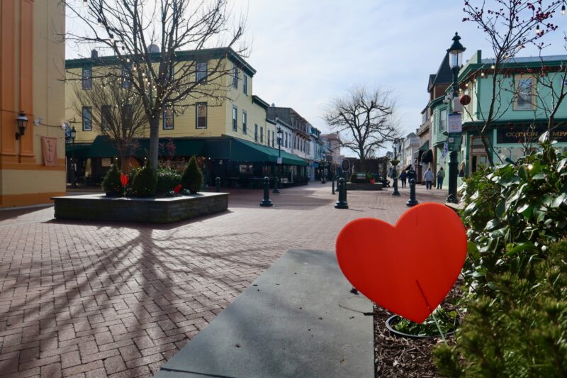 Hearts on the Washington Street Mall for Valentine's Day