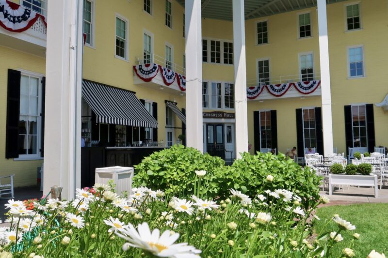 Daisies out front of Congress Hall on the Lawn